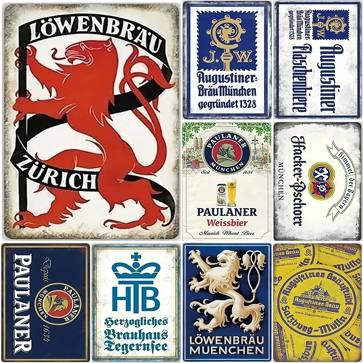 Home Decor Zurich - Metalowe tabliczki dekoracyjne Zurych Paulaner, plakietki,