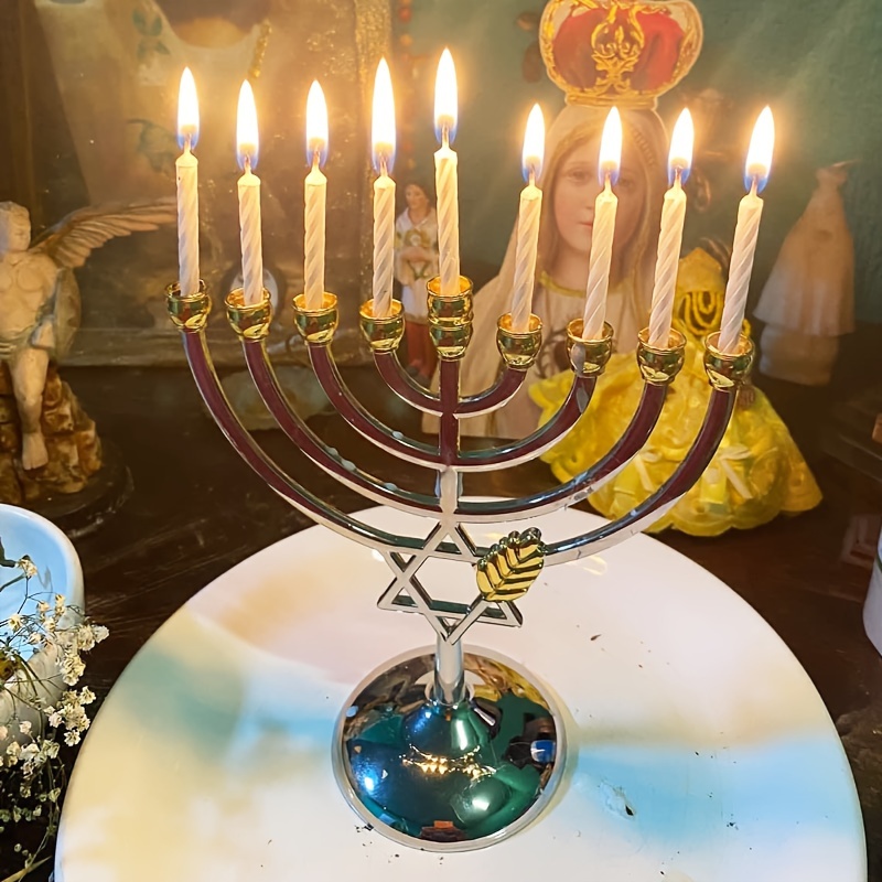 Home Decoration - Świecznik Chanukah 9-ramienny z gwiazdą Dawida,