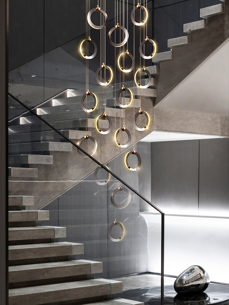 Hanging Moon Lamp - Dwupoziomowa lampa schodowa długi żyrandol czarny