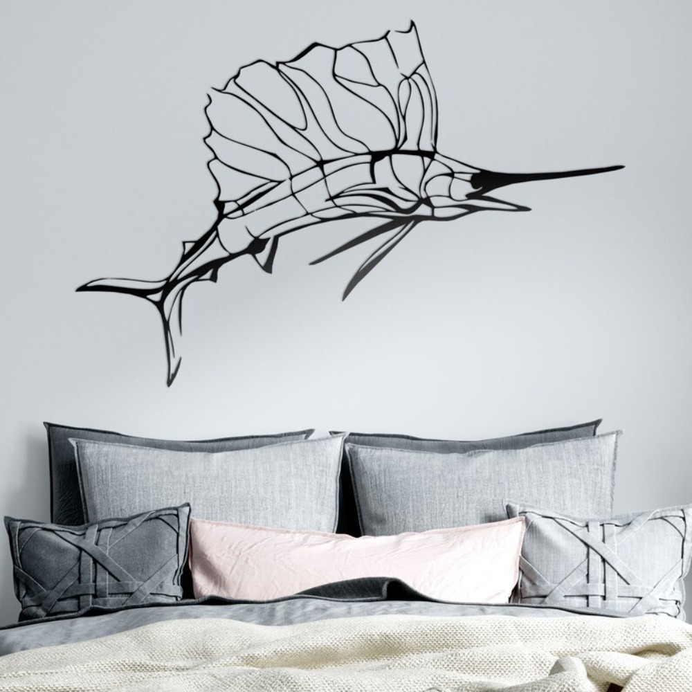 Home Decor Nautical - Metalowa dekoracja ścienna z rybą mieczową,