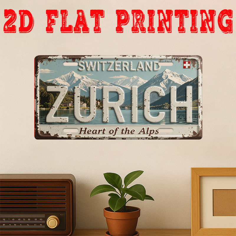 Home Decor Zurich - Płaski znak metalowy 2D, 1 szt.,