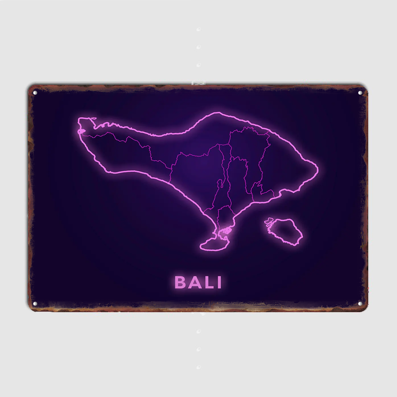 Home Decor Bali - Mapa Bali Neonowy Różowy Kontur Metalowy