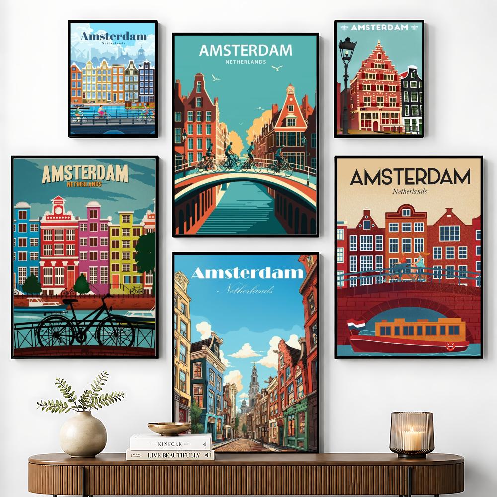 Home Decor Netherlands - Amsterdam Holandia Plakat Naklejka Samoprzylepna Idealna