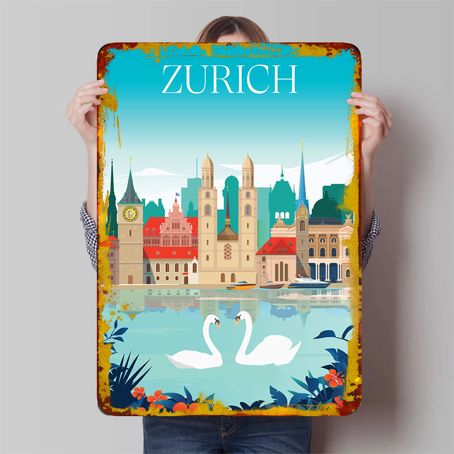 Home Decor Zurich - Metalowy szyld dekoracyjny z widokiem na