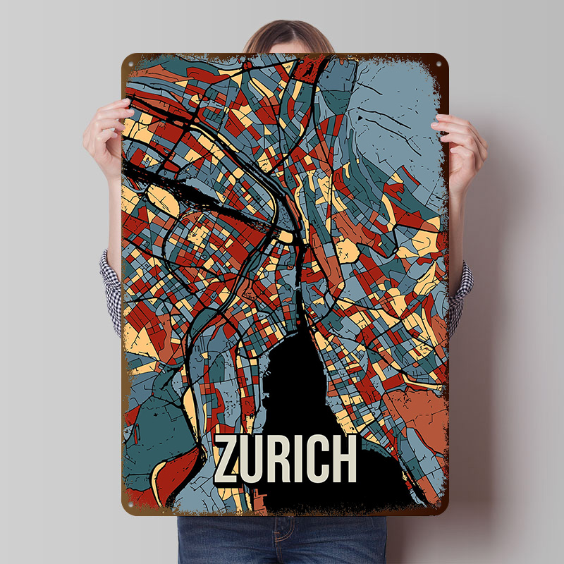 Mapa miasta Zurycha, blaszany  – Home Decor Zurich recenzja i cena
