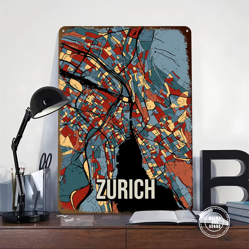 Mapa miasta Zurycha, blaszany  – Home Decor Zurich recenzja i cena
