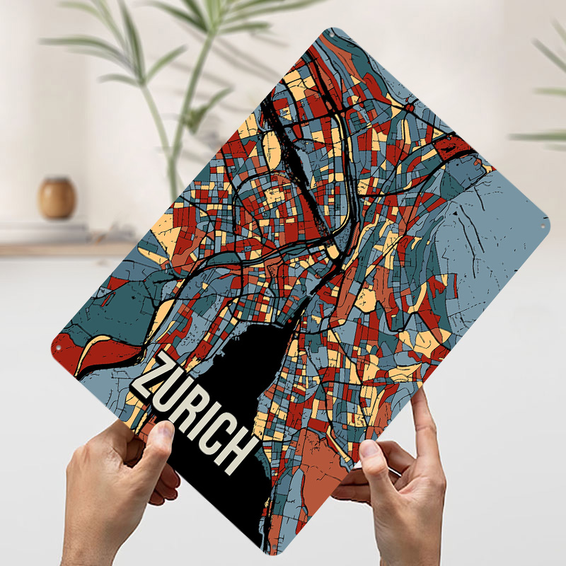 Mapa miasta Zurycha, blaszany  – Home Decor Zurich recenzja i cena
