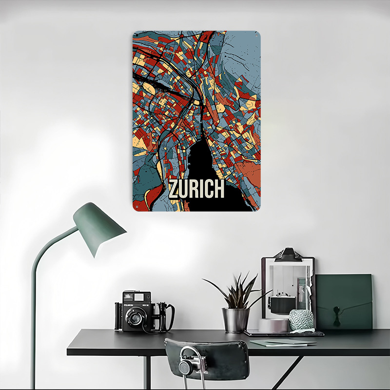 Mapa miasta Zurycha, blaszany  – Home Decor Zurich recenzja i cena