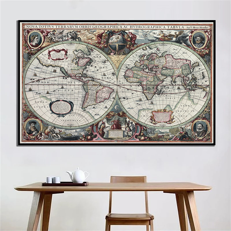 Retro Mapa Świata Morska Mapa  – Home Decor Nautical recenzja i cena